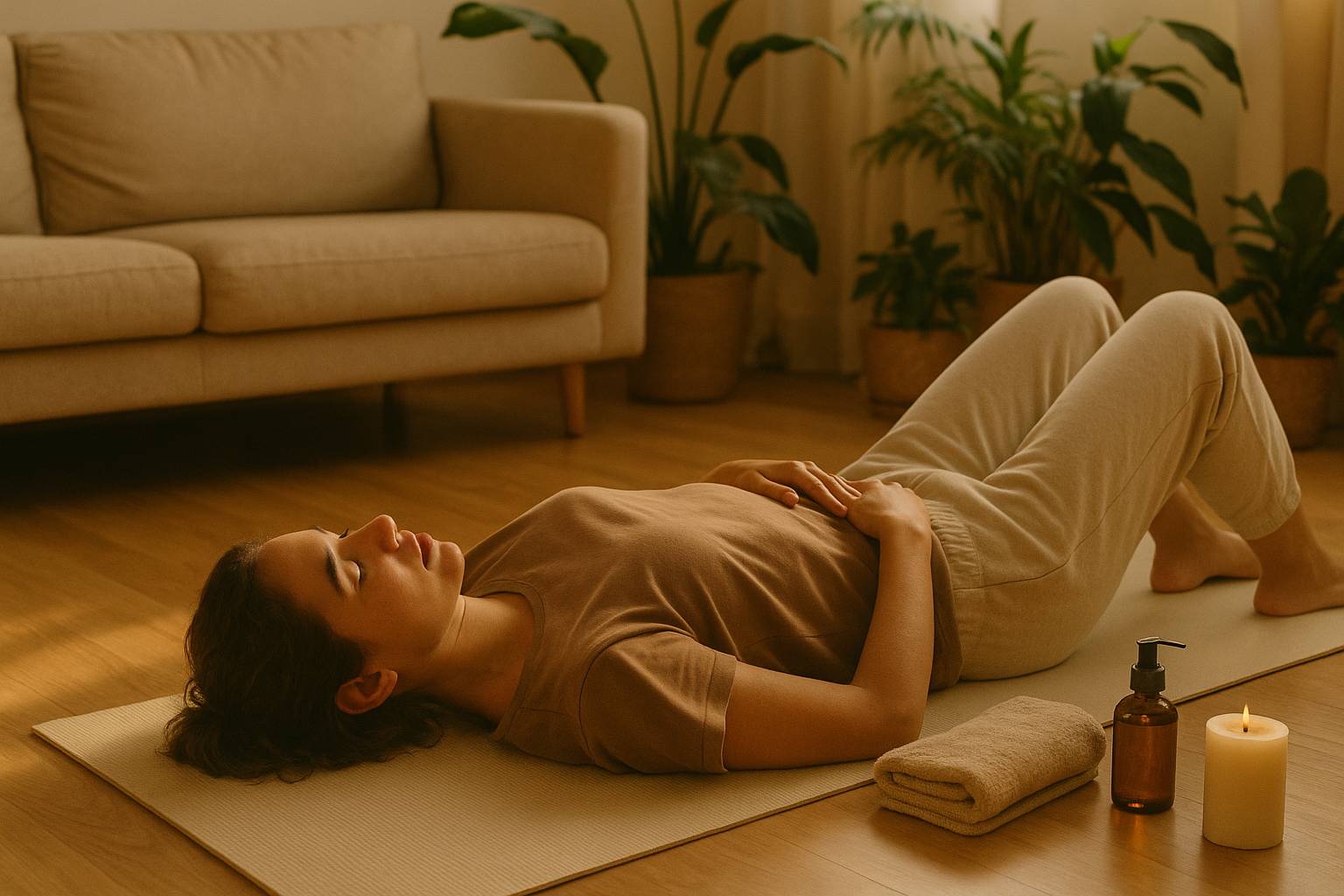 Automasaje corporal para relajar músculos del abdomen sin esfuerzo